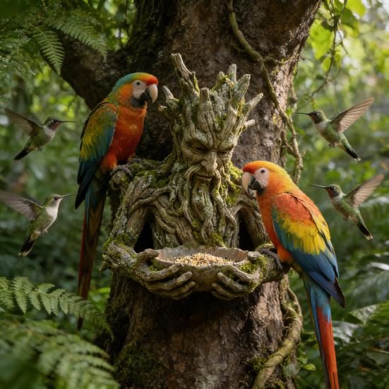 Tree Face Bird Feeder Weatherproof Resin Sculpture Decorative Birdseed Holder Outdoor Bird Feeder Mounted on Tree for Garden Backyard Art Decor