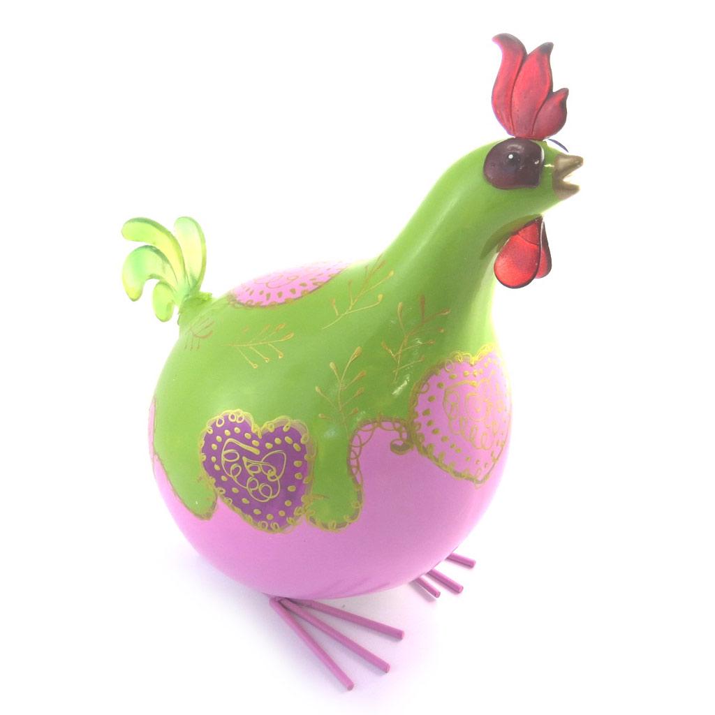 Les Trésors De Lily [M9053] - Figurine 'Coq Cocorico' vert rose - 30 cm