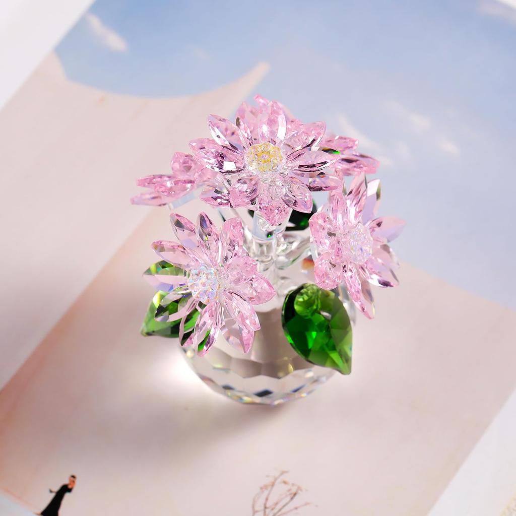 K9 Crystal Pink Lotus Flower Crystal Flower Figurine Birthday Gift for Women Popular Retirement Gift for Mother Wedding Anniversary Gift Wedding Gift