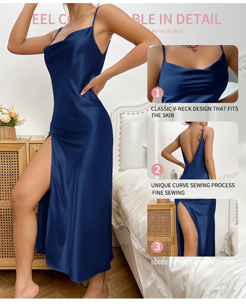 Estilo Europeu e Americano Cor Sólida Sexy Camisola Longa de Seda Gelo