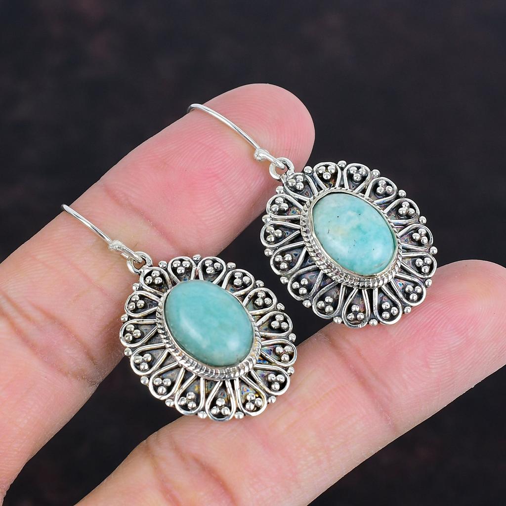 Cercei cu piatră prețioasă de amazonit, bijuterii lucrate manual, cercei vintage din argint 925, cercei cu piatră prețioasă, bijuterii elegante, cadouri pentru prieten