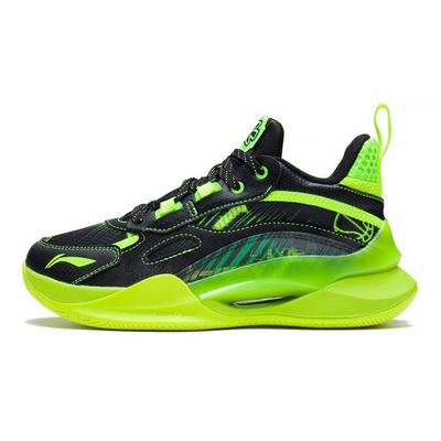 Li Ning Youth Team 2.5 Comfortable Shock Absorbing Mid-Top Basketball Shoes Kids Basketball Shoes Black Fluorescent-Green YKBS050-7