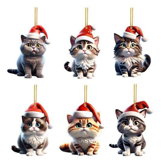 Christmas Cat Ornament 2D Acrylic Cute Cat Xmas Tree Pendant