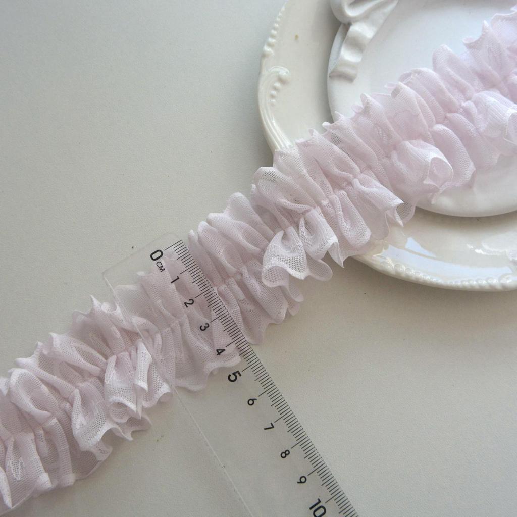 4.5cm Double-sided Pink-Green Pleated Lotus Edge Elastic Ribbon for Hair and Card Collars