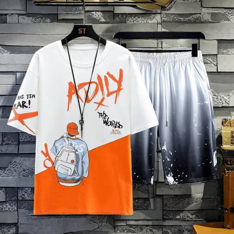 Summer Junior Boys' Two-Piece Sports Set: Crew Neck Short Sleeve & Five-Point Shorts