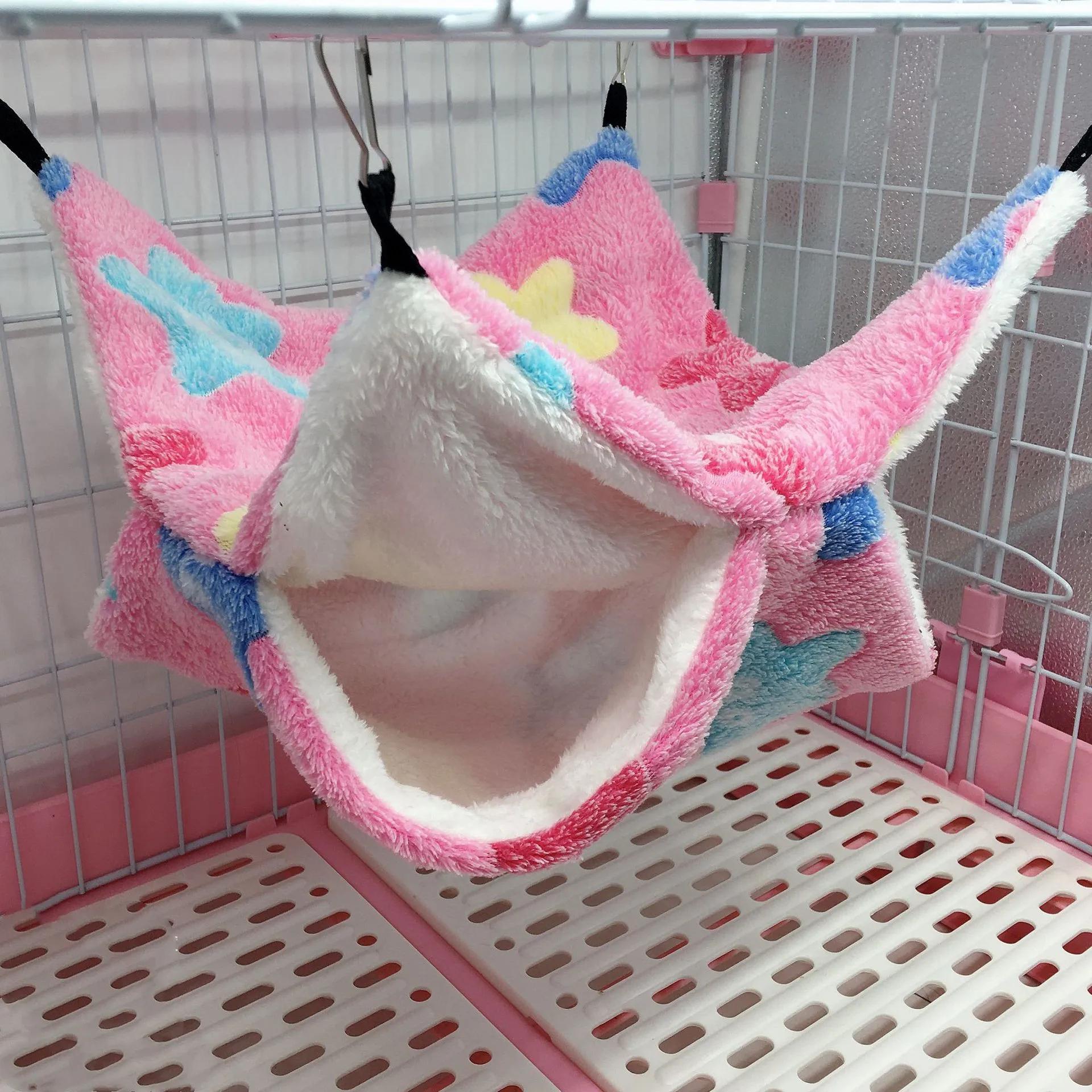 

Двухслойный теплый гамак для хомяка, подвесная лежанка для питомца, спальный мешок для белки, аксессуары для маленьких питомцев-ежей, клетка, товары для питомцев, гамак 20x20cm