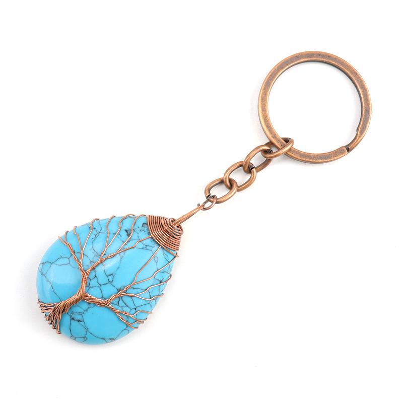 Retro Hand-Wound Natural Stone Crystal Water Drop Keychain Keychain Bag Pendant K17