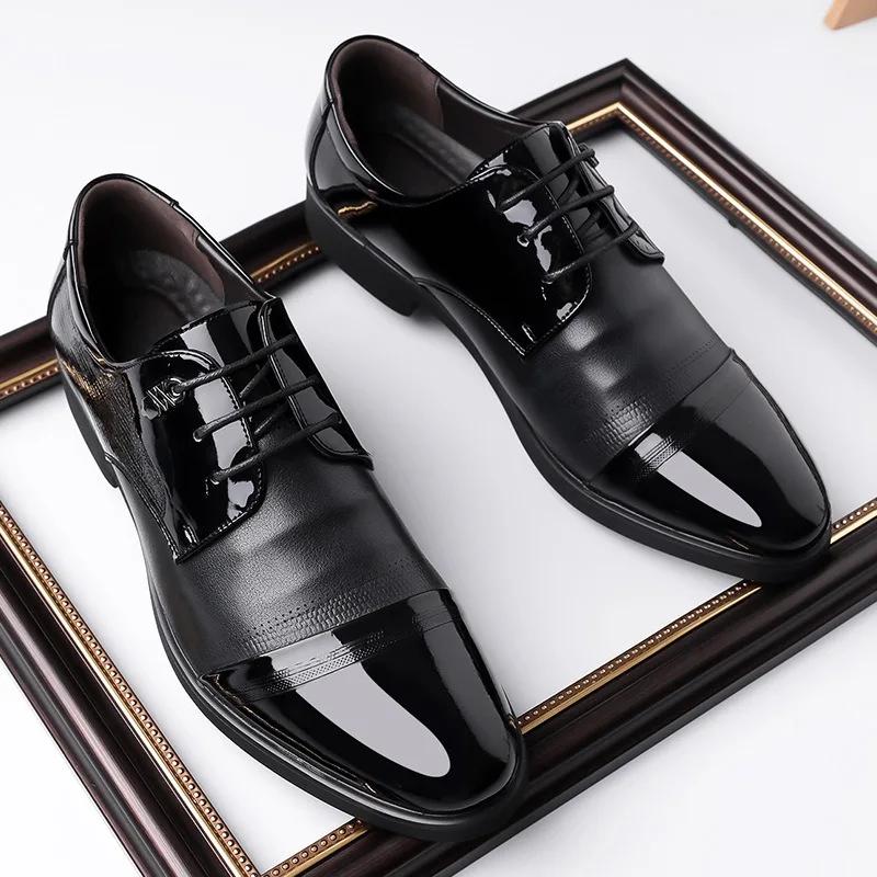 Fashion British Patent Leather Men's Derby Shoes Designer Soft-soled Black Man Wedding Shoes Fashion Casual Business Male Dress Shoe