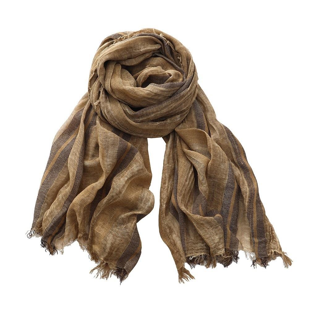 Breathable Cotton Linen Neckerchie Short Tassel Unisex Scarf Soft Striped Scarf Office
