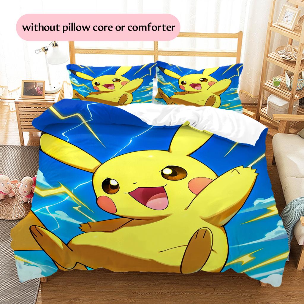 Biancheria da letto con motivo Pikachu Decorazione per la casa Regalo di compleanno (1 * copripiumino + 2 * federa, senza nucleo)