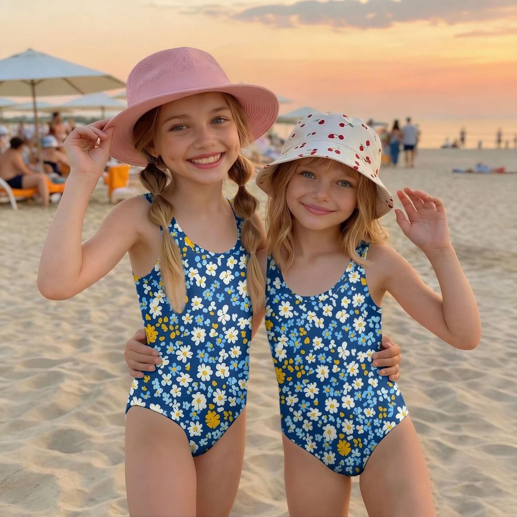 Girls Floral Print One Piece Swimsuit Kids Summer Casual Beachwear Swimwear for Children Lightweight Comfortable Fit