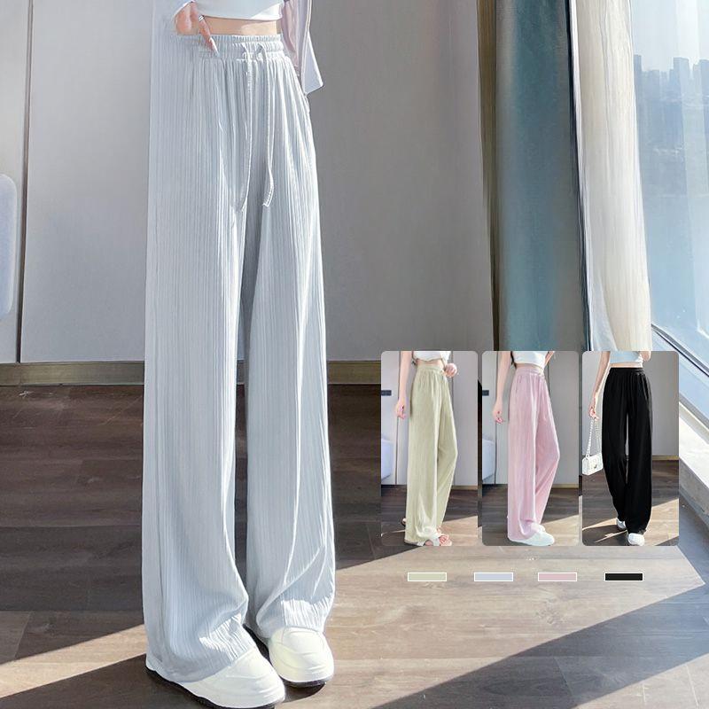 Sommerhose aus Eisseide mit weitem Bein für Damen, leicht, schnelltrocknend, grün, lässig