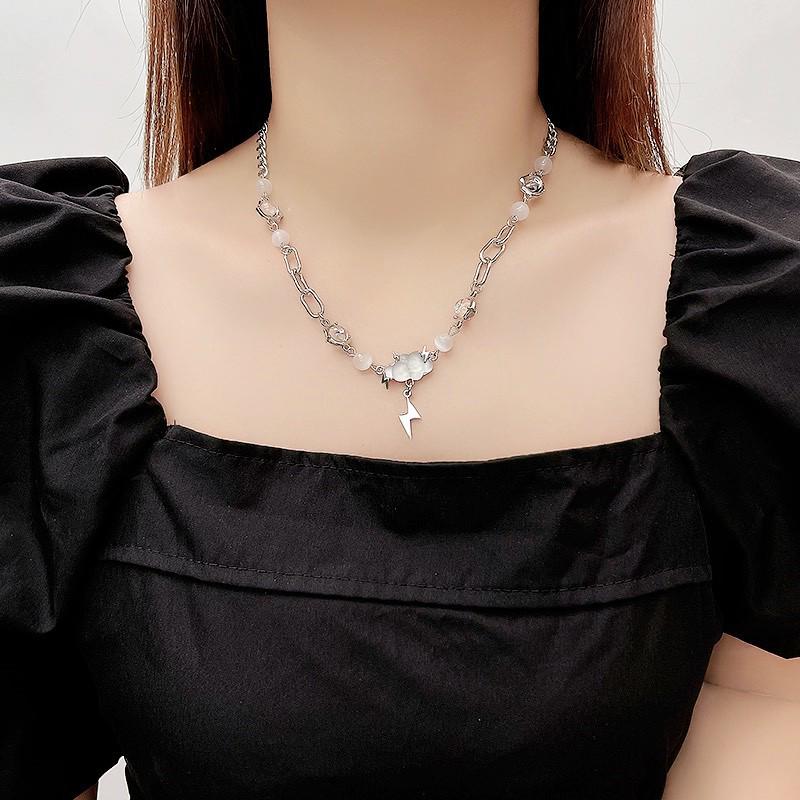 Women's Cloud Lightning Cat's Eye Stone Necklace - Elegant Cold Style Clavicle Chain