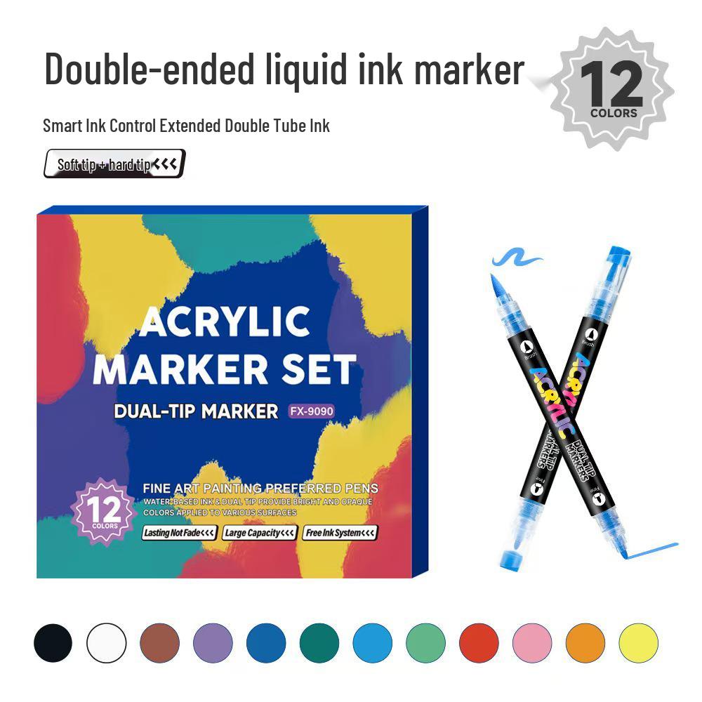Doppelspitzen-Flüssigacryl- und Aquarellstift-Set für Glasmalerei - Wasserdicht, Weiche & Harte Spitzen