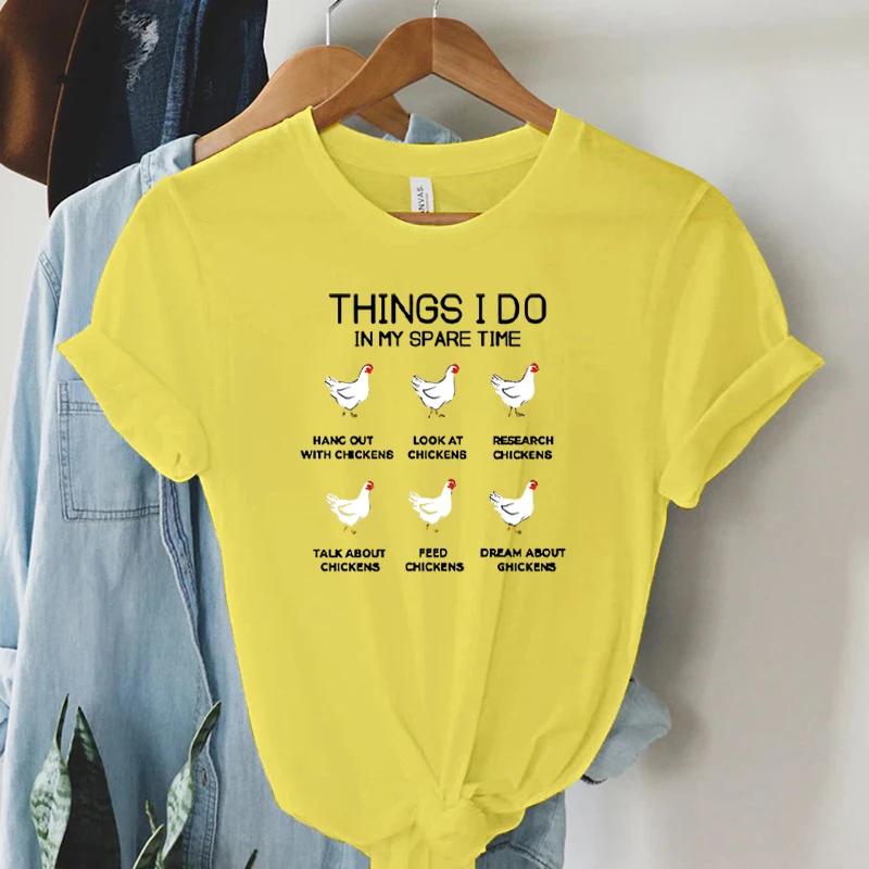 Damen Sommer T-Shirts Dinge, die ich in meiner Freizeit tue Aufdruck T-Shirts für Frauen Lustiges Tier Huhn Y2k Oberteil Lässige Mode T-Shirts