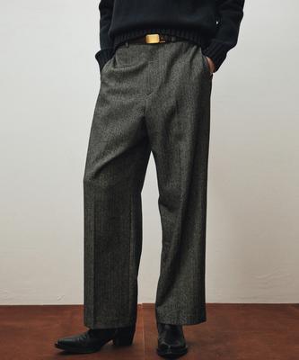 NOIRER Shining Wool Semi High-Waisted Pants (Gray)