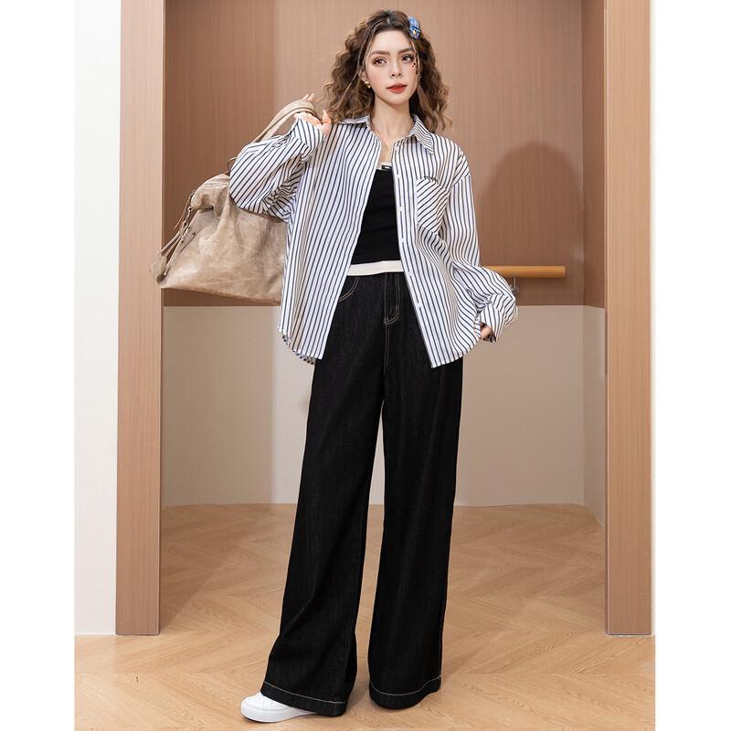 ET BOITE Women's Striped Oversized Embroidered Button-Down Shirt