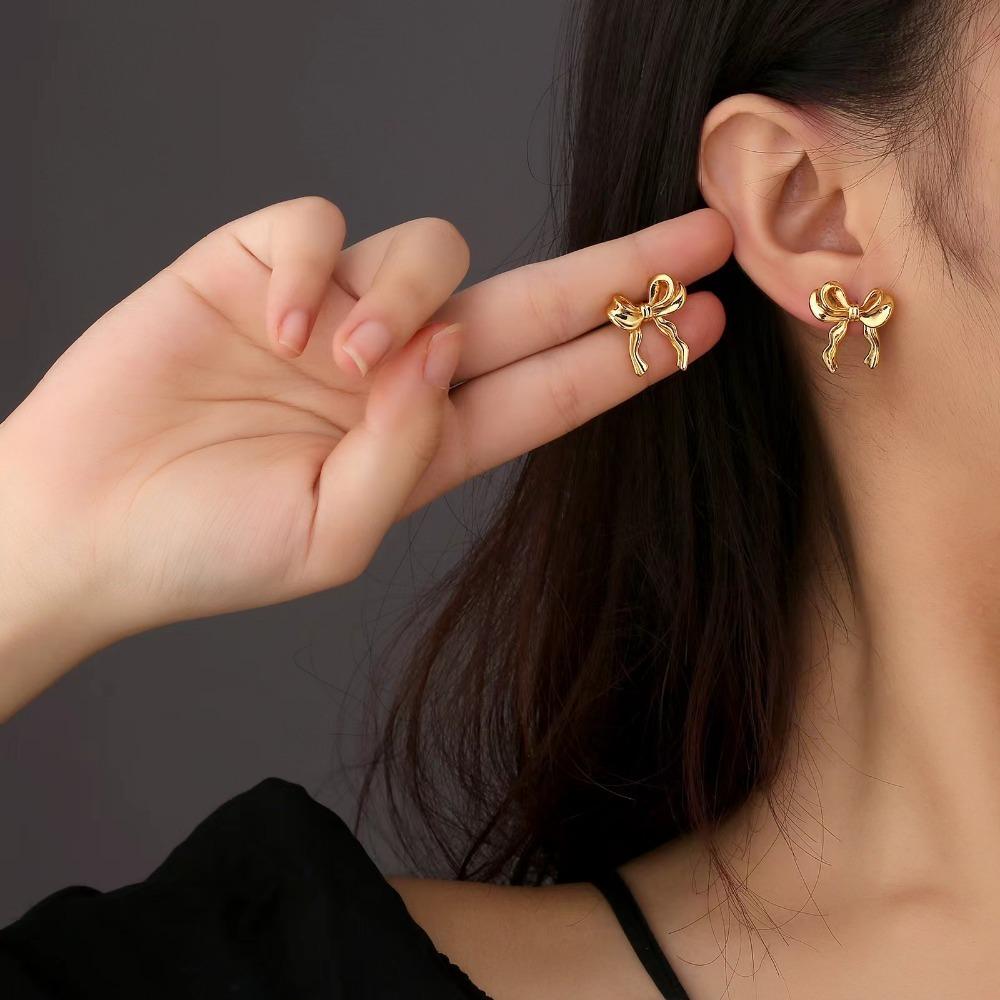 Bohemian Style Irregular Bowknot Stud Earrings Golden Plated Fashionable Women's Jewelry Accessories