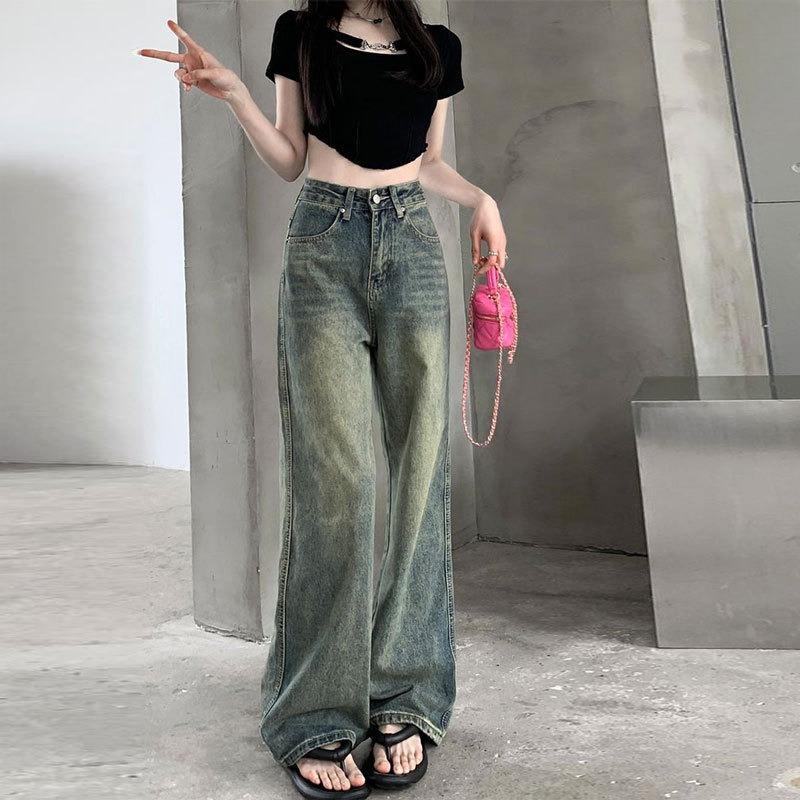 2026 New Nostalgic Retro High Waist Straight leg Jeans for Women's Casual American Loose Floor Dragging Wide Leg Pants