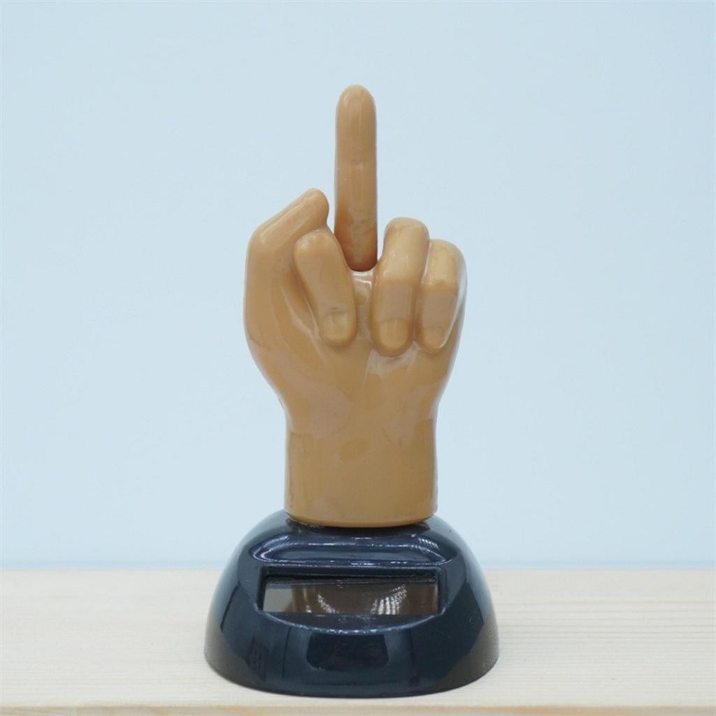 Interesting Car Dashboard Ornament Solar Powered Rocking Middle Finger Car Decoration Desktop Ornament