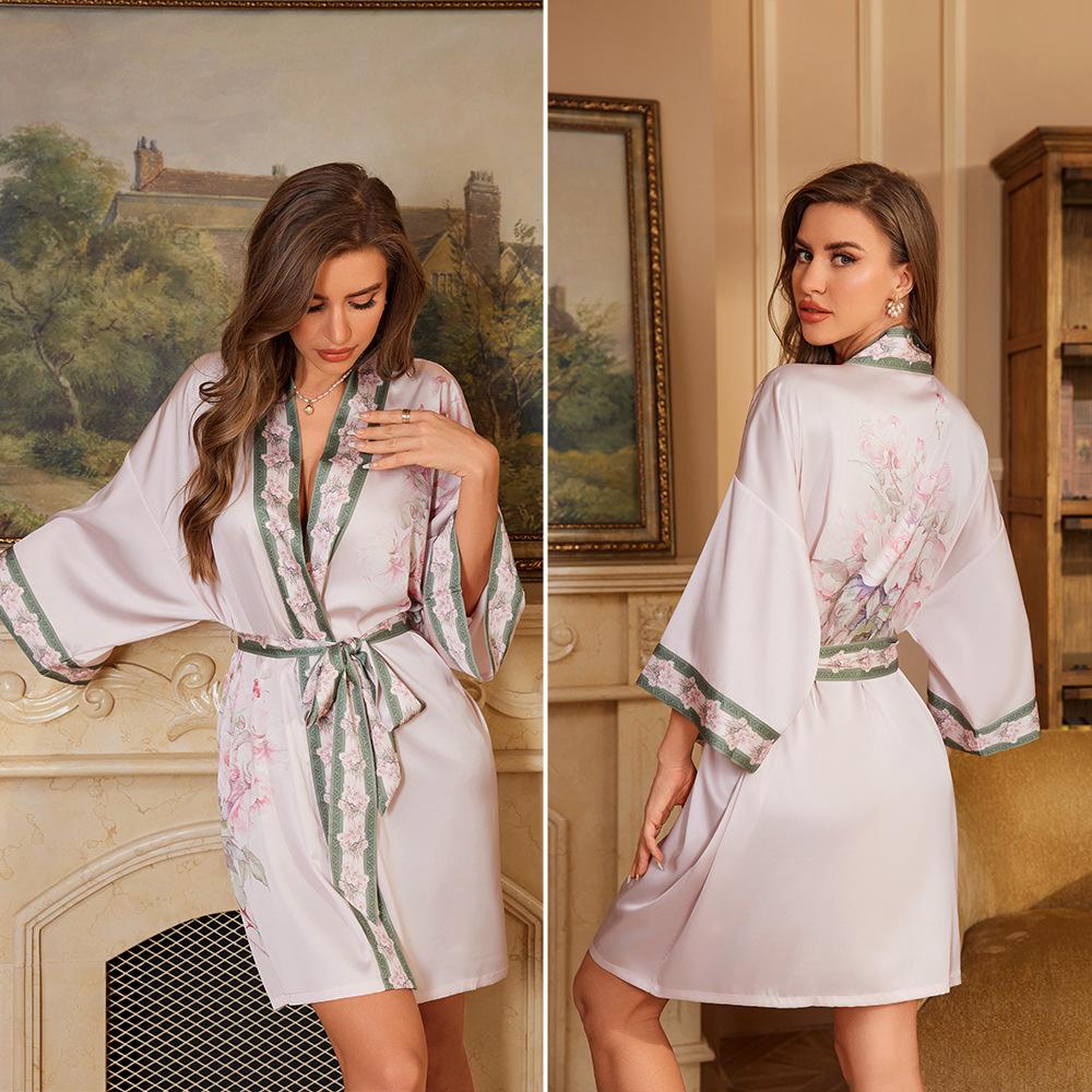 Pajamas Women's Satin Chiffon Spring and Summer Yaoting Light Luxury Seven-quarter Sleeve Cool Nightgown Bathrobe Women's Loungewear