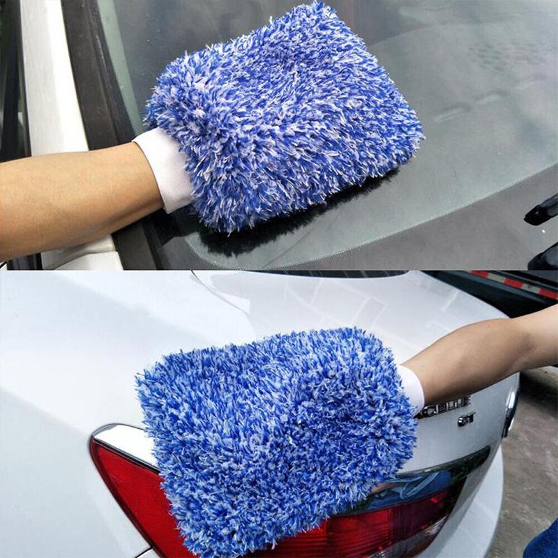 Double-sided Thickened Microfiber Car Washing Gloves Manual Cleaning Tool Maintenance Care Absorbent Gloves Mitt Car