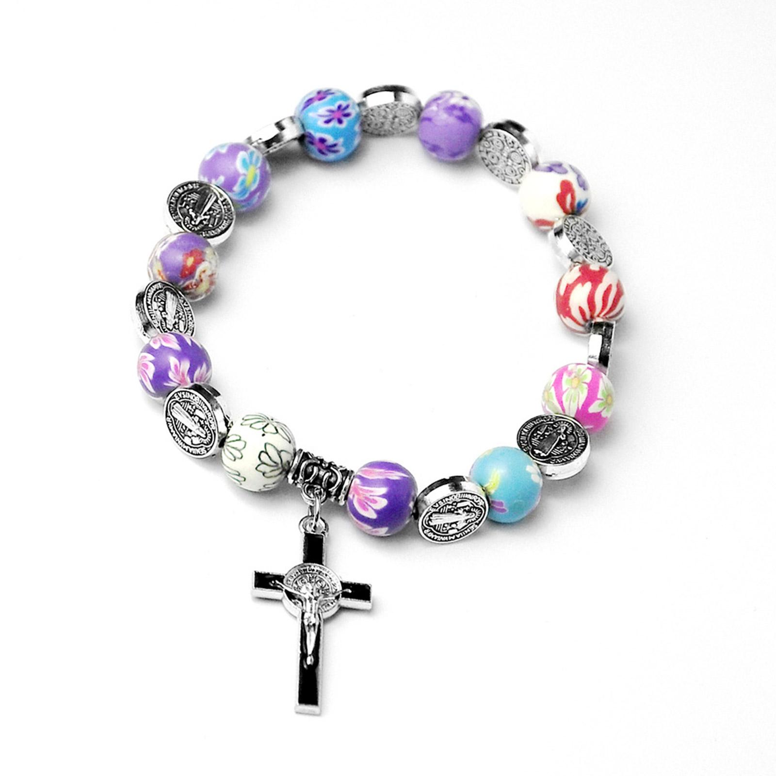 

Rosary Crucifix Beaded Bracelet for Women Teen Girl Beaded Stretch Rosary Bracelet with Crucifix Charm Pendant Jewelry 1