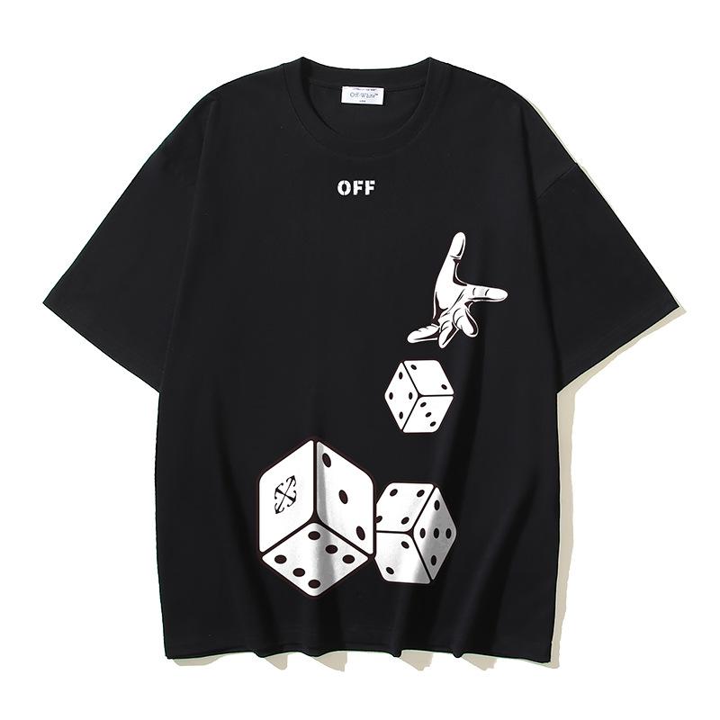 1102 Off-White 2025 Spring/Summer New Dice Arrow Pattern Round Neck Hooded Short Sleeved Men's and Women's T-shirts