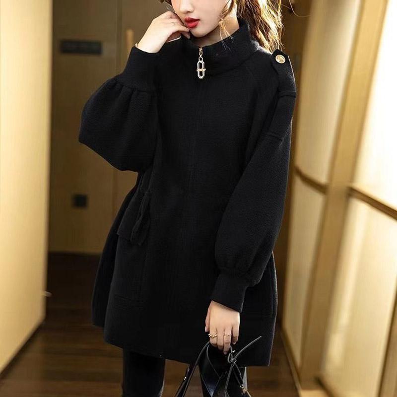 Coat for Women Autumn Winter Thickened Casual Oversize Drawstring Stand Collar Loose Fit Jacket