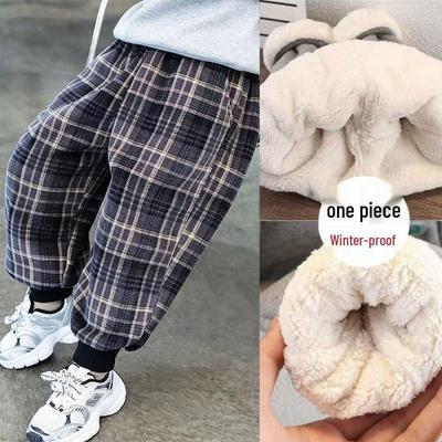 Boys' Fleece Lined Plaid Sweatpants: Winter Warm One-Piece Casual Pants for Toddlers