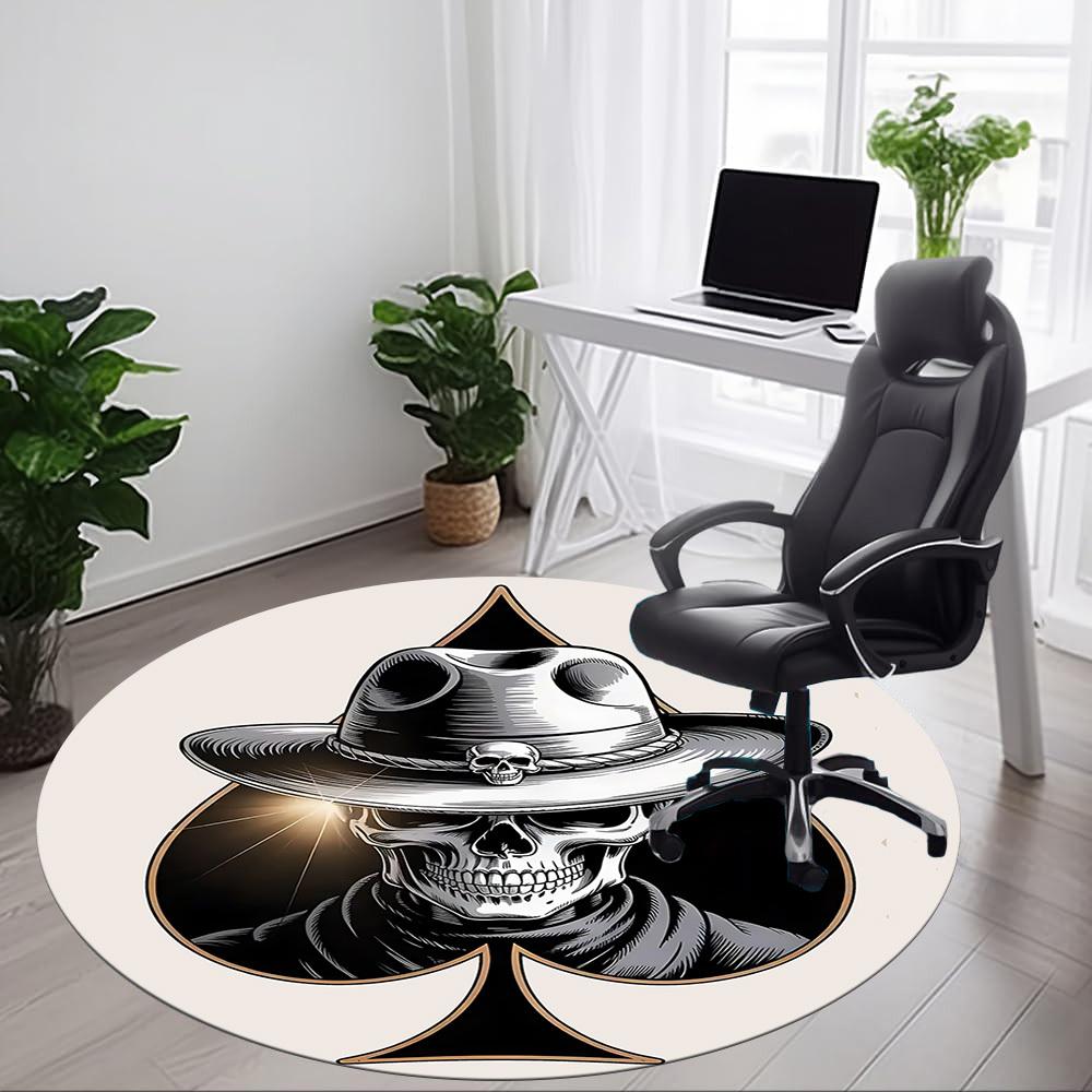1pc Skull Ace Office Round Area Rug, Under Office Chairs Bedroom Living Room Home Decor, Room Deco, Available In Various Sizes