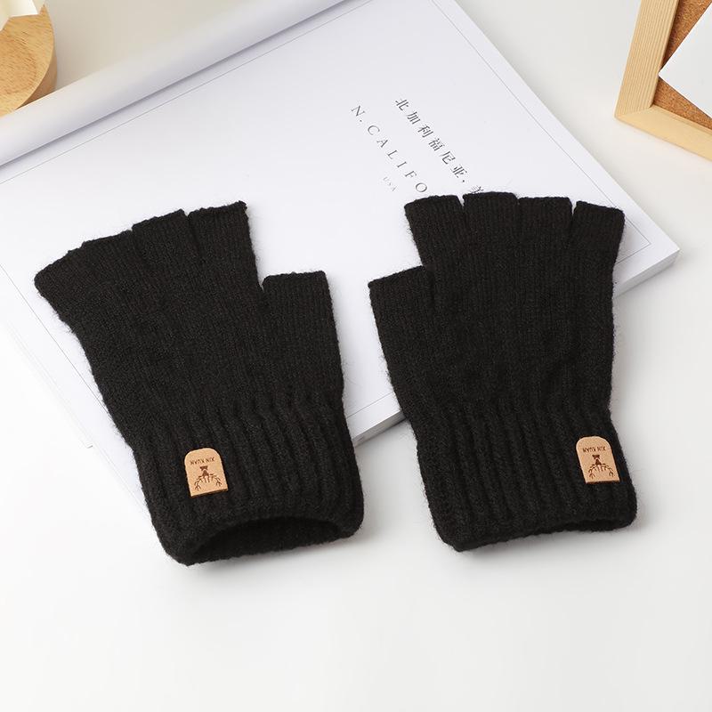 

Зимние перчатки из шерсти альпаки с логотипом European Antler Half-Finger - простой и модный стиль для взрослых One Size чёрный