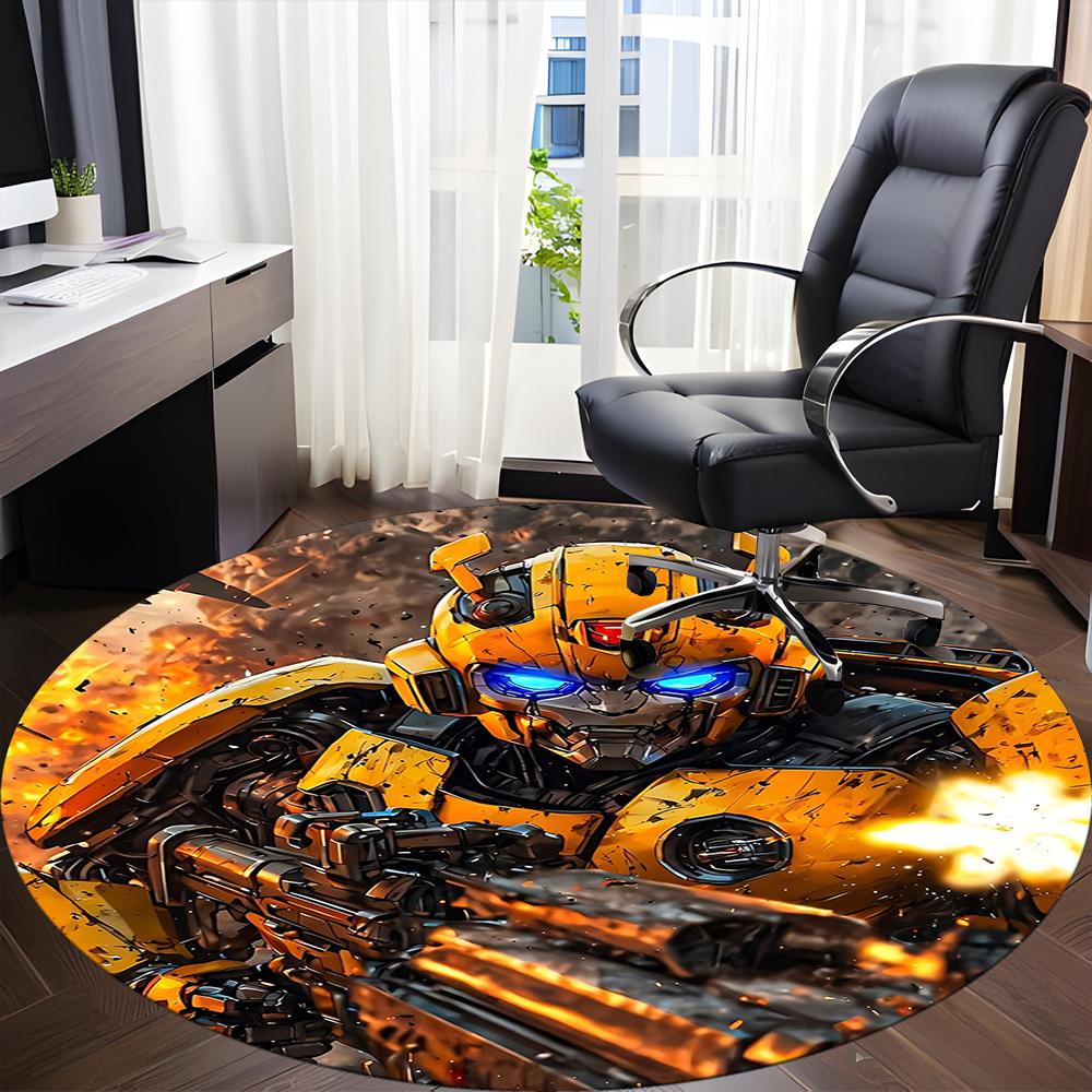 1pcTransformer Bumblebee Office Round Area Rug, Indoor Mat Suitable For Office, Under Office Chairs Bedroom Living Room Home Decor, Room Deco176