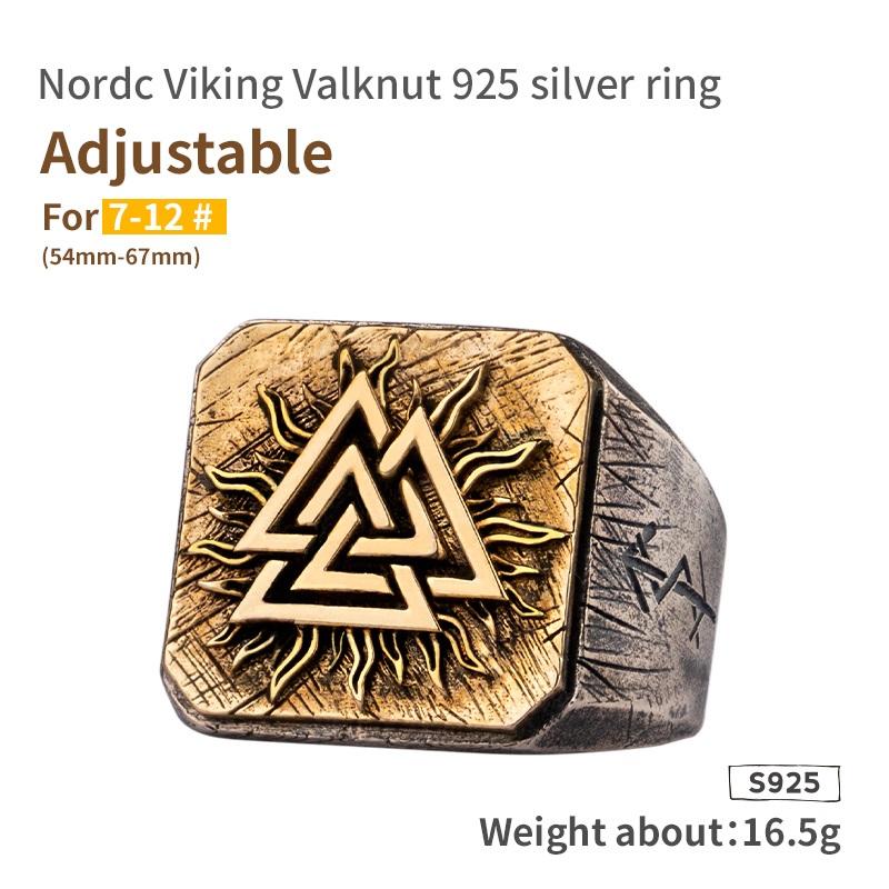 Серебряное кольцо 925 пробы Viking Valknut Модное мужское кольцо Одиночное кольцо Панк Модные украшения Adjustible