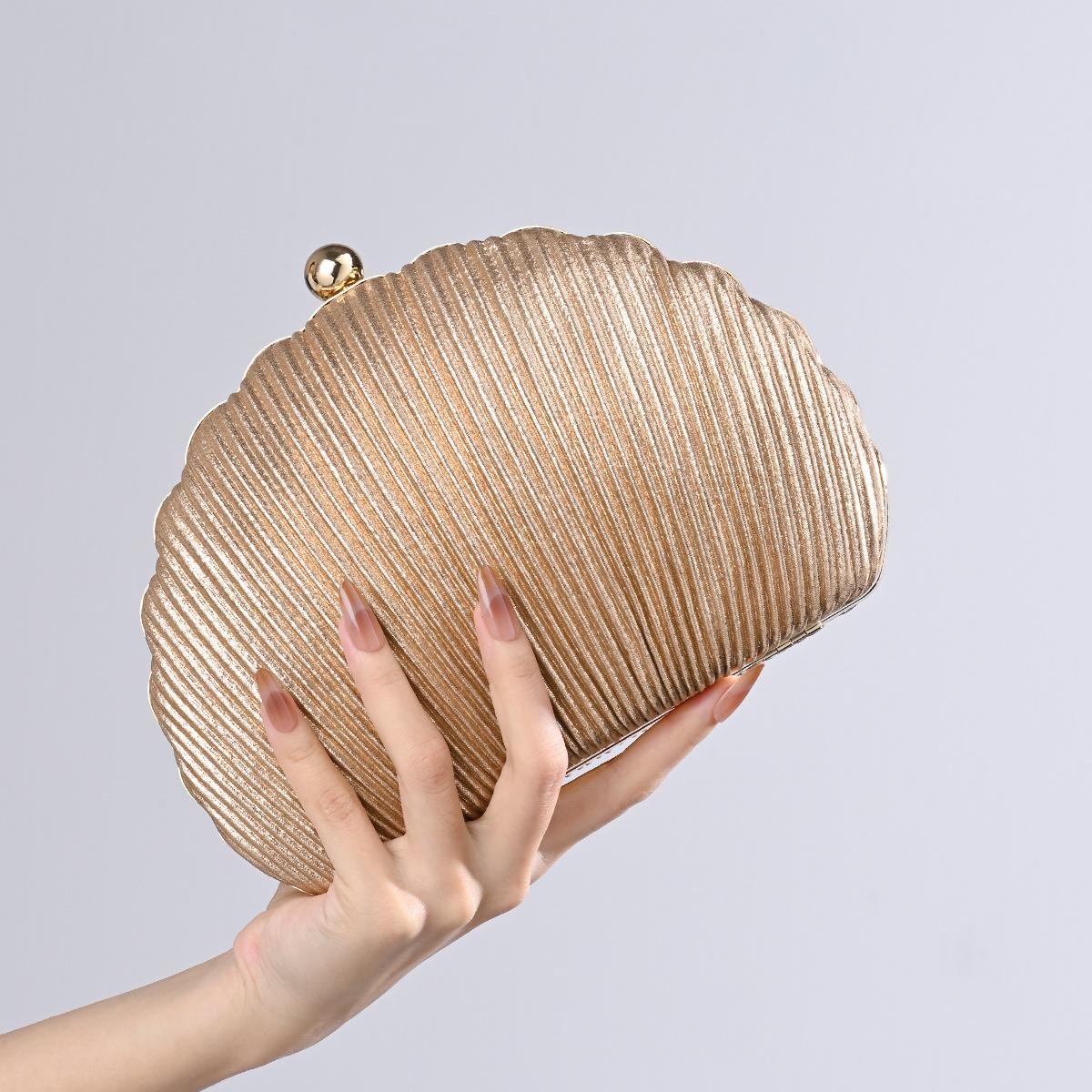 

Fashionable Shell Evening Bags For Women Pleated Shoulder Crossbody Bags Chain Party Wedding Clutch Ladies Purse Handbags 15-22-5 CM шампанського