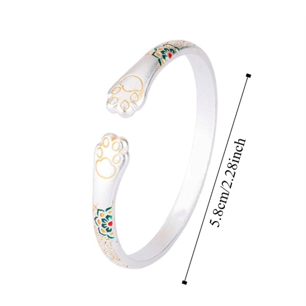 Traditional Enamel Flower Bangle Cat Paw Women's Opening Bracelet  Jewelry Gifts
