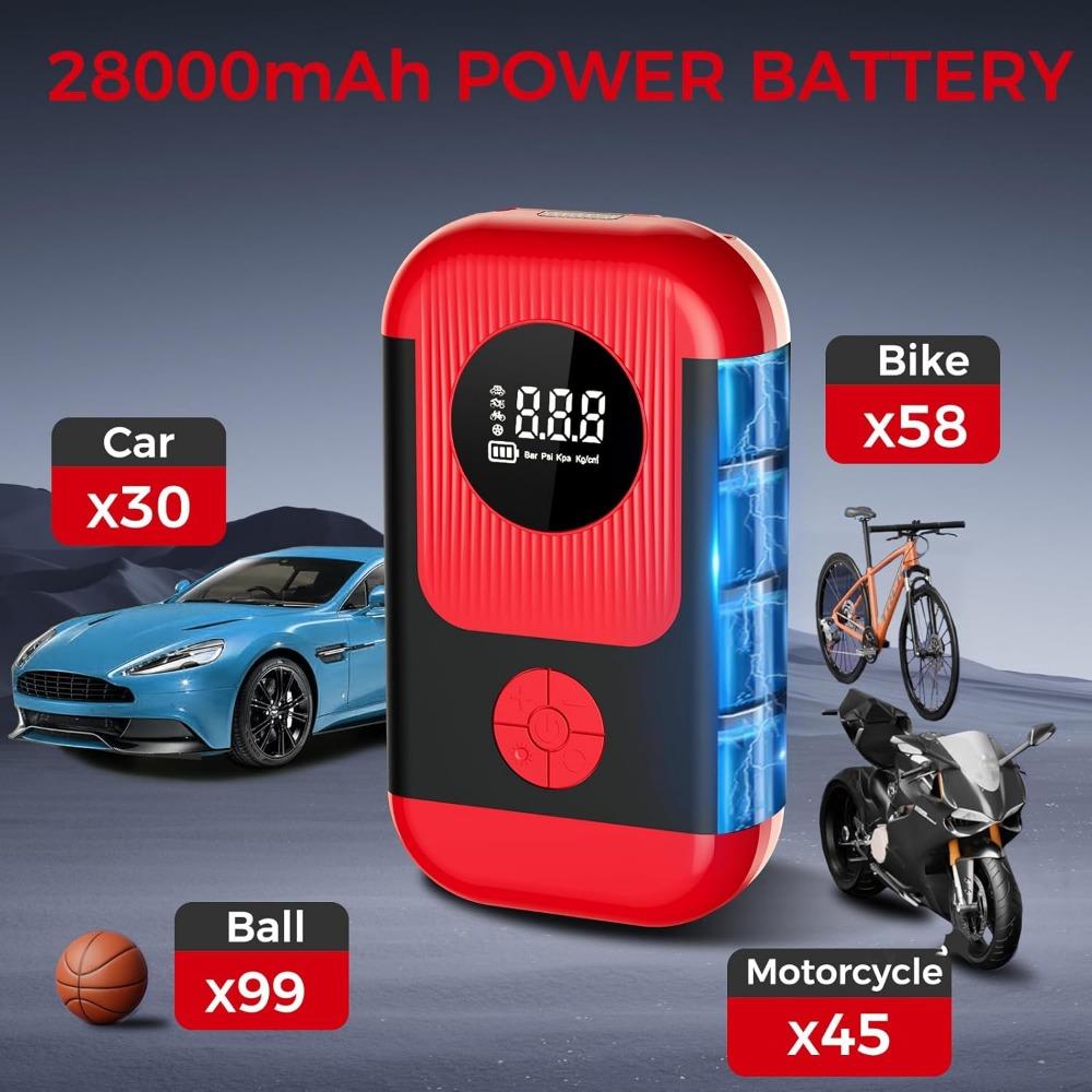 Tire Inflator Portable Air Compressor & Car Jump Starter, Cordless Air Pump with LED Light & Pressure Gauge for Auto,Motorcycles