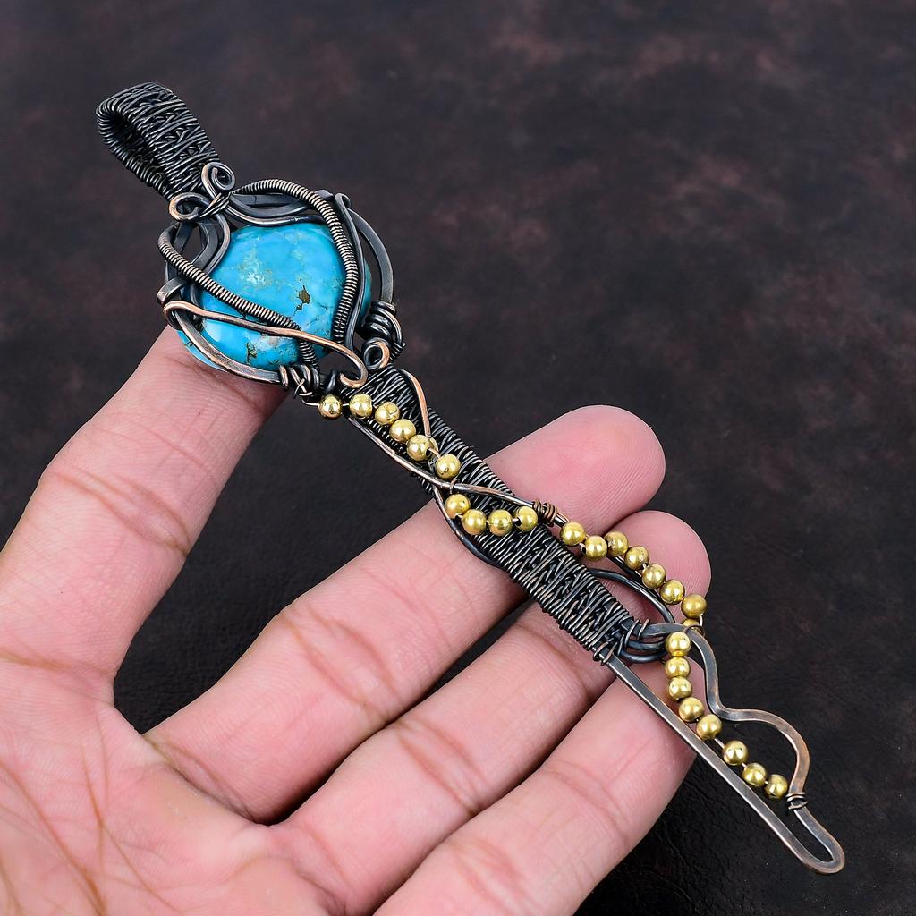 Tibetischer Türkis Anhänger Kupferdraht umwickelter Schmuck Einzigartiger Schlüsselanhänger Handgefertigter Edelsteinanhänger Jubiläumsgeschenk Kupferdraht umwickelter Anhänger