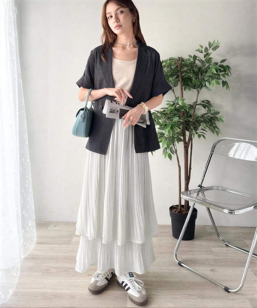 Elegant Japanese-Style Double-Layer Pleated Chiffon Skirt, Slimming and Versatile with an Elastic Waist