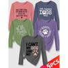 Lele Orientation Five-piece women's long-sleeve set Paw print canine-themed fun English phrases with a healing retro print Spring, Summer, Autumn
