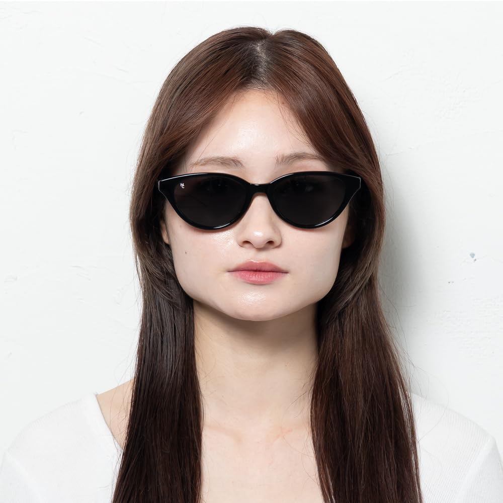 [MODERN CLASSIC] Modern Classic Mira Cat-Eye Slim Sunglasses, UV Protection, Unisex, Modakura (Black), UV400 Polarized Lenses, Sabae Design Brand