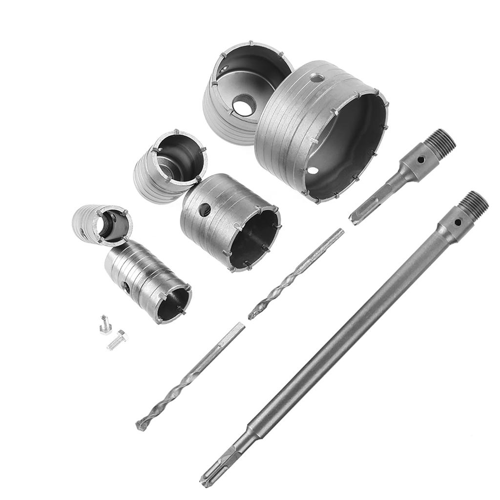 Drill Bit Set 6pcs 35mm-110mm Extension Shank with 2   Drill Bits for Concrete, Brick, Block, Water Pipe, Heating Pipe,   Conditioner,