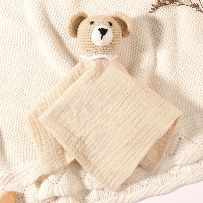 Soft Cotton Baby Comforting Blanket with Adorable Animal Crochet Design Gentle Mood Appease Toy for Infant