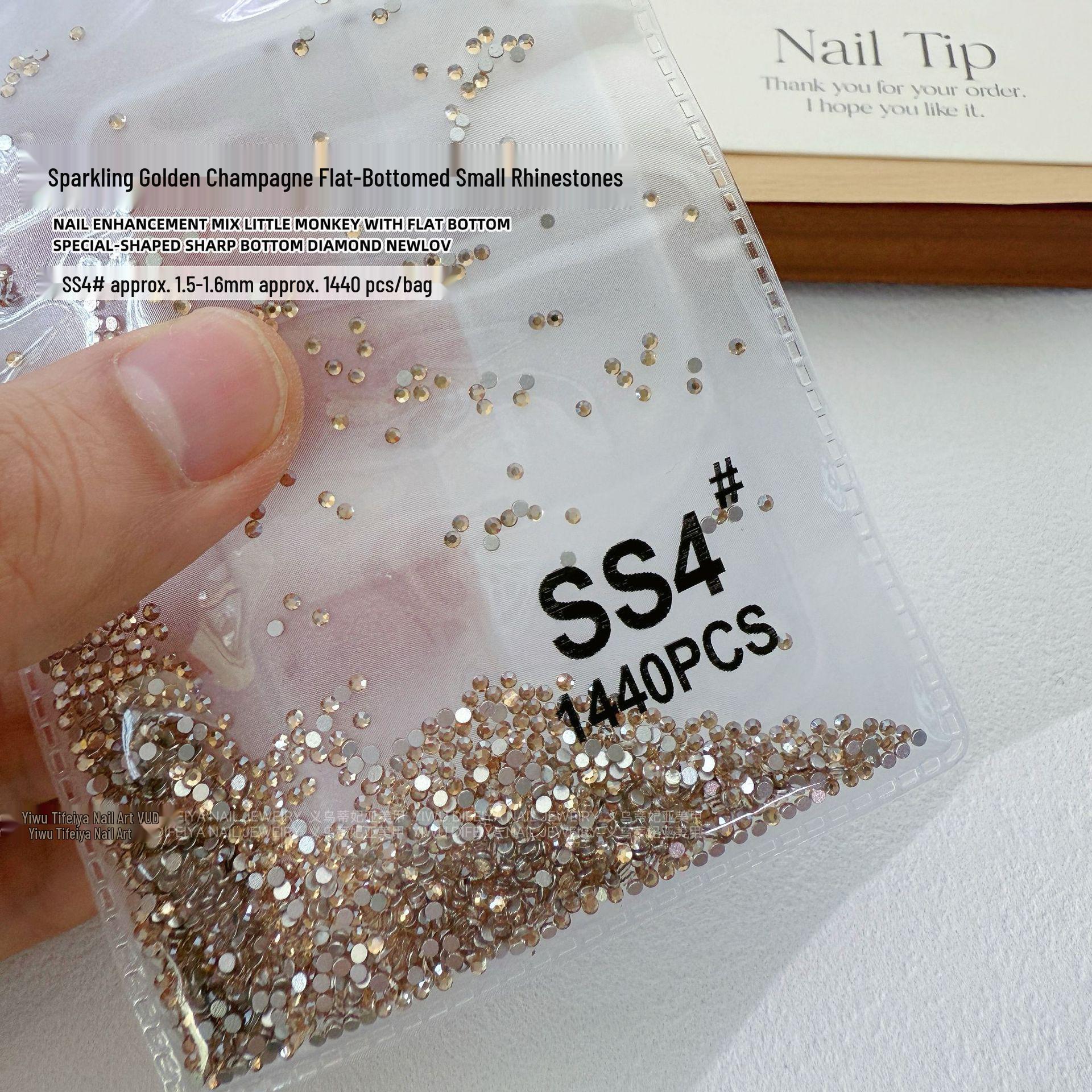 

Champagne Flat-Bottom Rhinestones for Nails, 1440pcs - Non-Shedding Silver Base, Round Glass Glitter Decorations
