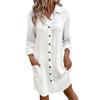 Women S Solid Cotton Linen Long Sleeve Mid Length Shirt Dress Casual