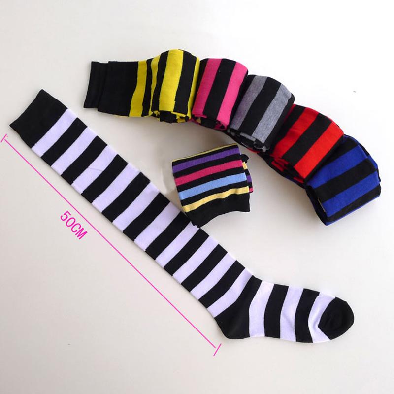 Long Stripe Adorable Anime Tight High Over Knee Pink Blue White For Women Girl Cosplay Student Kawaii Lolita Cotton Stocking