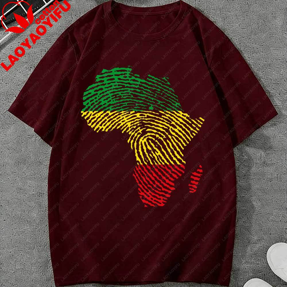 Juneteenth Africa Map Fingerprint TShirt for Unisex Women African American Pride Rasta Color Graphic Tee Casual Cotton Tops Gift