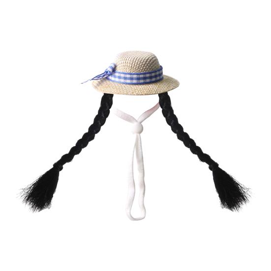 Hamster Sun Hat Cute Small Pet Hat with Double Braids Elastic Strap Adjustable Parrot Wig Hat for Budgies Roosters Guinea Pigs Dress-Up