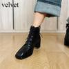 Quiet Sole Soft Leather Ankle Boots Women's Autumn Winter Thick Heel High Heel Lace-up Ankle Square Head High Heel Short Boots