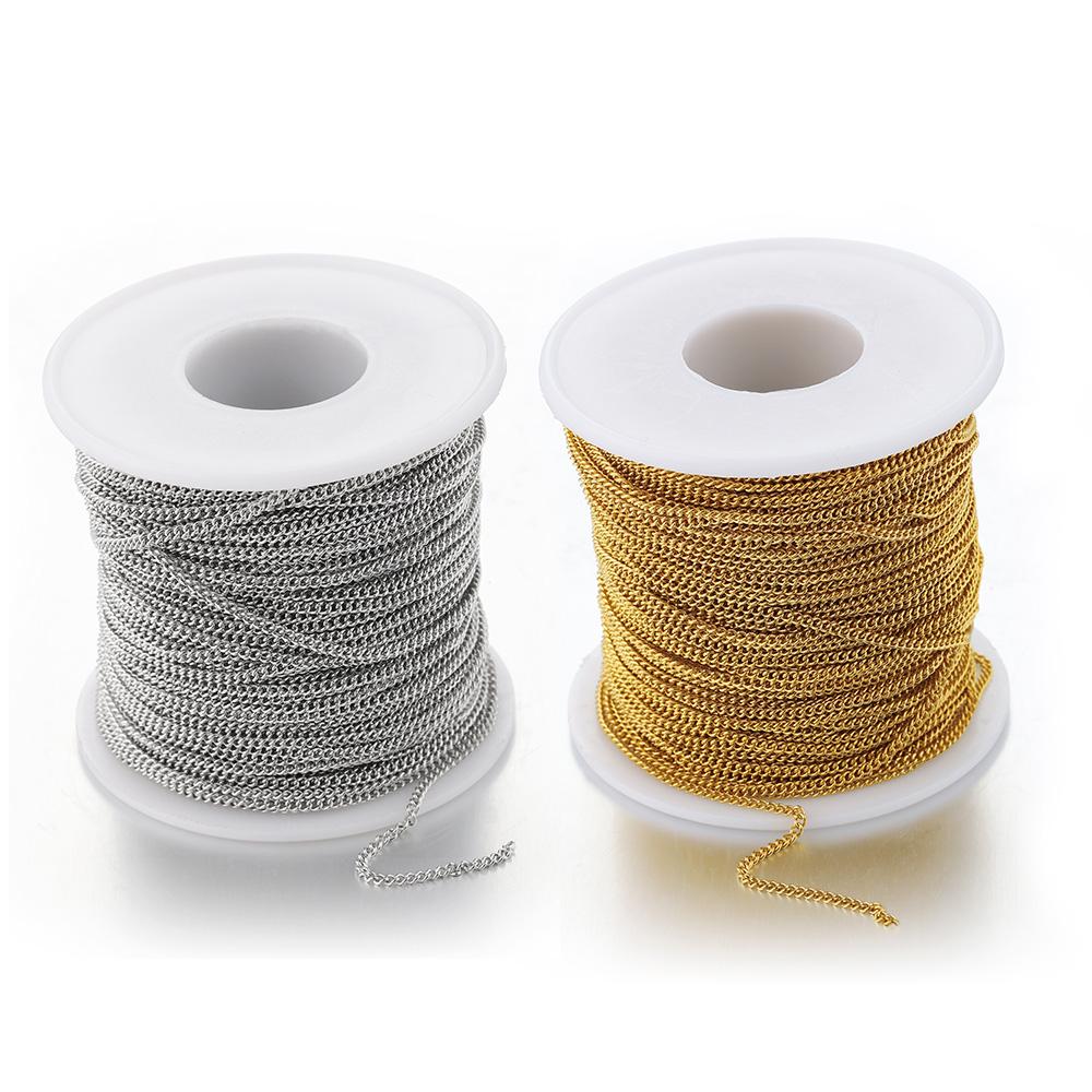 2 Meter lange, flache Gold-Edelstahl-Kabelketten (2,0/2,5/3 mm) – Zubehör für Halsketten, Armbänder und Schmuckherstellung (DIY)